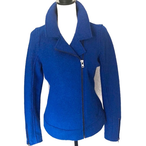 Tahari Jackets & Blazers - Tahari Blue Boiled Wool Moto Jacket Size Small